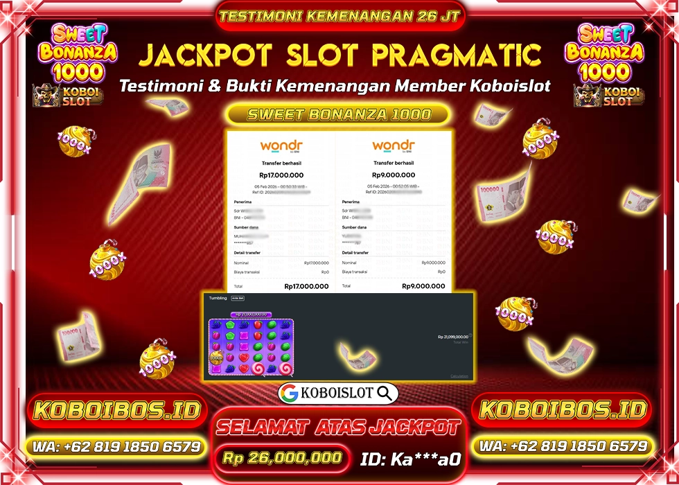 BUKTI KEMENANGAN SLOT SWEET BONANZA 1000 Rp26.000.000,- LUNAS